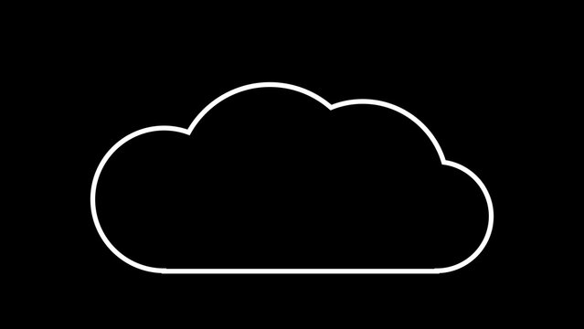 Classic White Cloud Icon Animation on Black Background. Minimal Cloud Computing Symbol, Digital Storage UI, Seamless Loop 4K Motion Graphic with Alpha