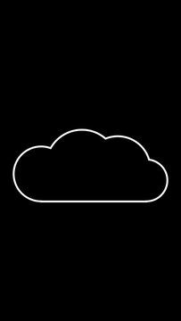 Vertical White Cloud Icon Animation on Black Background. Mobile Cloud Storage Symbol, Minimal Digital UI Interface, Seamless Loop 4K Motion Graphic with Alpha