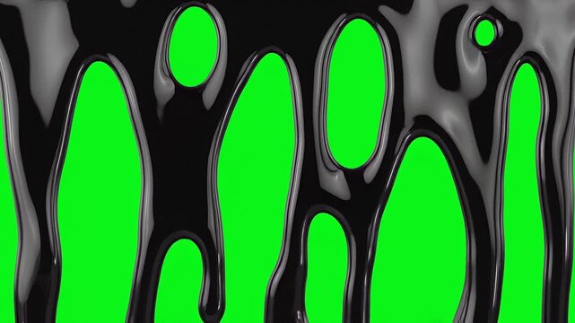Black oil dripping down on green screen background