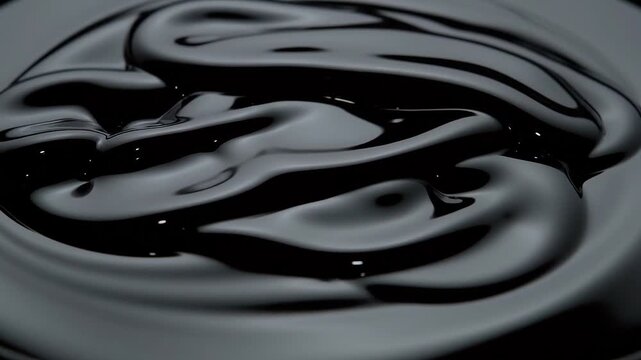 Glossy black oil pouring and flowing in a smooth wave pattern