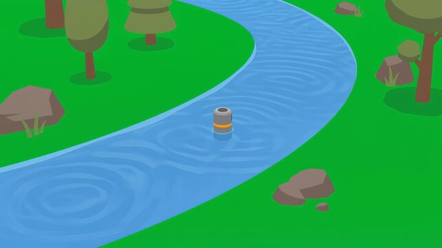 Environmental Water Monitoring Sensor Floating in River on Green Screen