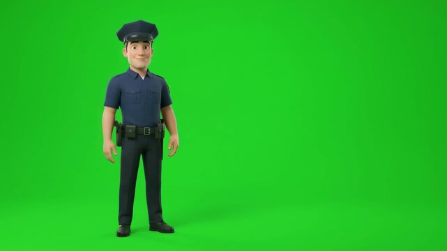 Uniformed Police Officer Standing Ready for Duty on Green Screen