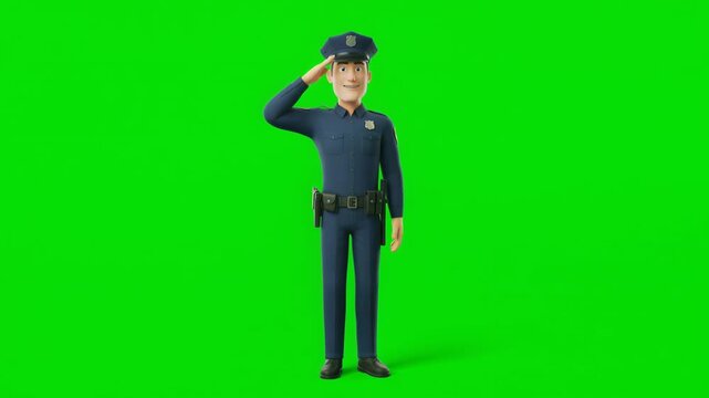 Police Officer Saluting on Green Screen
