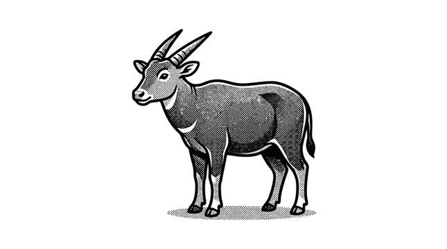Standing gazelle antelope in a vintage sketch style.