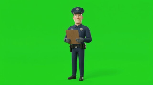 Police Officer Holding Clipboard on Green Screen