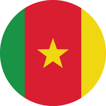Cameroon flag icon round circle vector. Official national flag of Cameroon badge symbol for geographic and patriotic design. Circular national emblem for country identification
