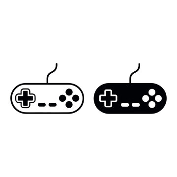 Black and white retro game controllers isolated