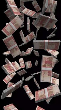 Vertical Pakistan Money, Falling Pakistani Rupee Bills Black Background, Premium South Asia Islamabad Finance Cash Stacks, 4K