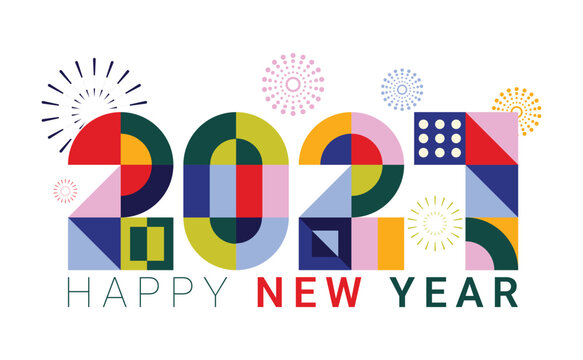 2027 Happy New Year Colorful Geometric Numbers and Fireworks Vector Illustration