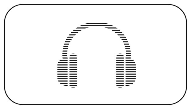 Headphones icon made of black horizontal parallel lines inside a rounded rectangle vector art illustration.