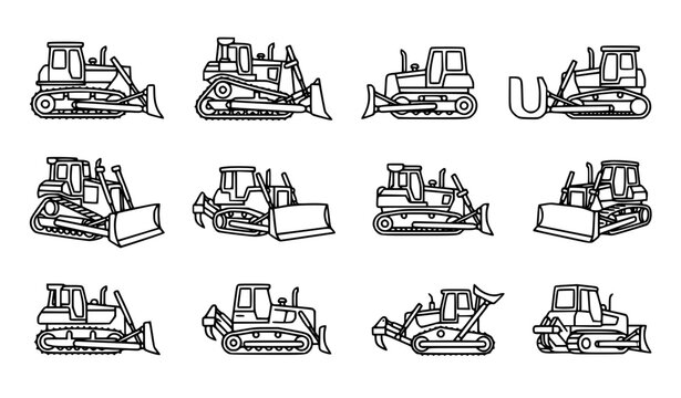 Bulldozer line icon collection editable vector for construction equipment and engineering web design