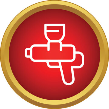 Paint spray gun outline icon on a red and gold button representing auto body work