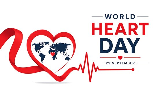 World heart day concept with red ribbon heart shape and heartbeat line and, world heart day, world heart day 2026, heart day