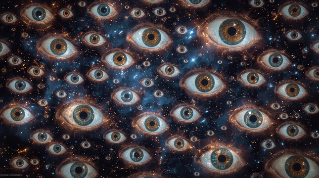 Surreal cosmic eye pattern creates mysterious celestial background with vivid detail