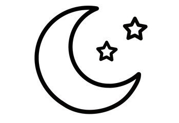 Black outline crescent moon with stars night icon transparent background © YOKO