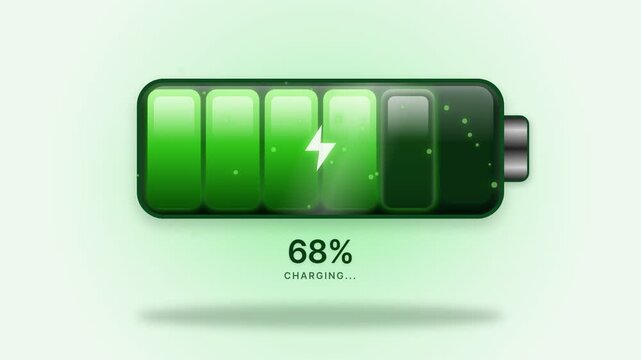 Green battery icon charging from 0 to 100 percent