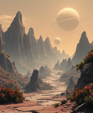 The hills rise high and you can see the planet above them