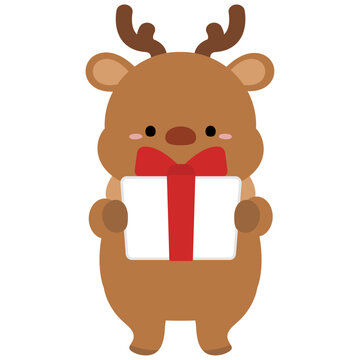 クリスマスプレゼントとトナカイのイラスト