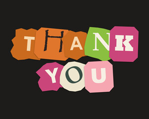 Thank you message made with colorful paper cutout letters on a dark background © Nuha