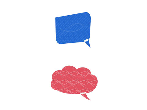 Blue rectangular speech bubble and red cloud thought bubble icons with a textured sketch effect