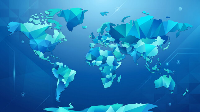 Geometric Blue World Map Global Technology Business Background