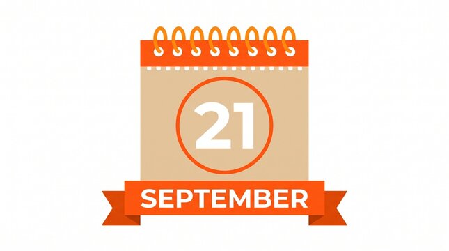 A stylized calendar page showing the date of september twenty first with an orange ribbon banner isolated on a clean white background design element