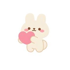 Fototapeta premium Cute Cartoon Bunny Holding a Pink Heart Adorable Kawaii Rabbit Character