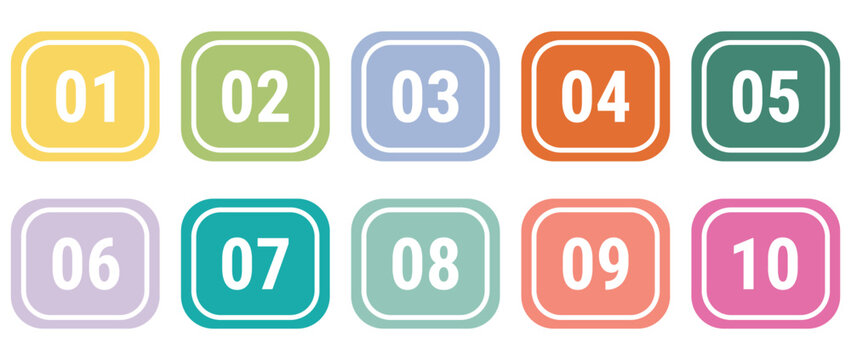 A set of colored number labels from one to ten.