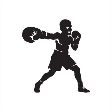 Boxer Wide Stance Punch Silhouette, Male Fighter Throwing Straight Punch