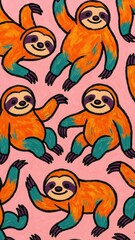 Fototapeta premium Colorful sloths on pink mobile wallpaper