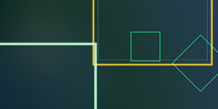 Glowing linear shapes and overlapping frames create a sleek, futuristic composition in deep blue-green tones, ideal for websites, presentations, branding, and digital interfaces.
