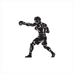 Fototapeta premium Boxer Punching Forward Silhouette, Male Fighter Combat Sports Vector