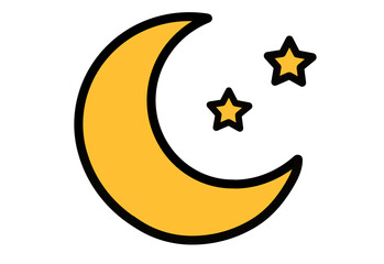 Yellow crescent moon with stars night sky icon transparent background © YOKO