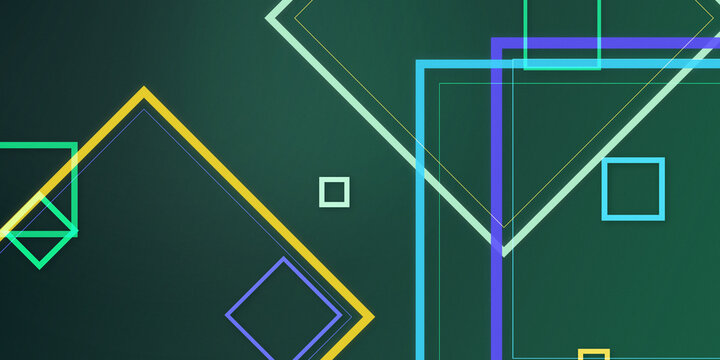 Colorful outlined squares and angular lines create a sleek futuristic composition on a dark green background, ideal for technology branding, websites, presentations, and modern digital layouts.