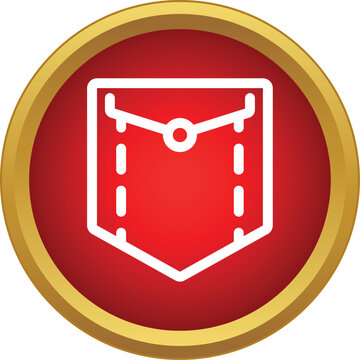 Clothing pocket glyph drawing on a flat red circular button with gold trim
