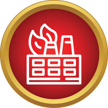 Factory building icon emitting smoke, representing industrial production and pollution