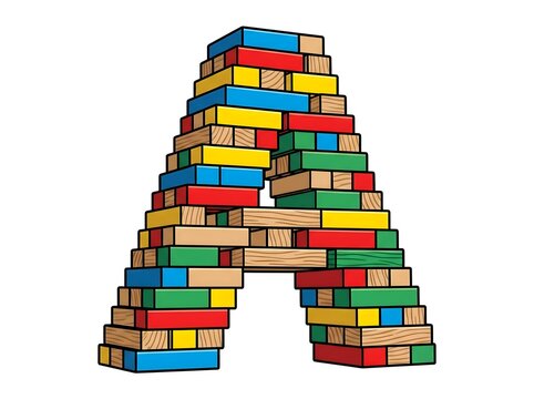 Colorful Letter A Made of Stacked Blocks Jenga Vector