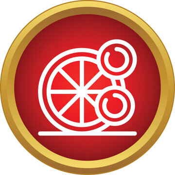 Ferris wheel symbol isolated in a red circle with a golden frame