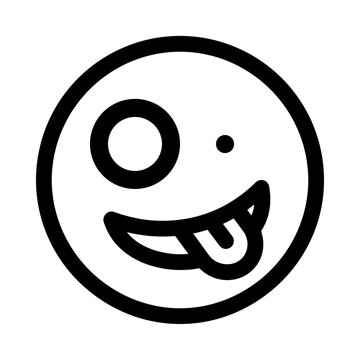 Stupid emoji with goofy expression and tongue out line art