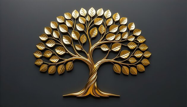 3D Metallic Golden Tree of Life Wall Art Decor on Dark Background
