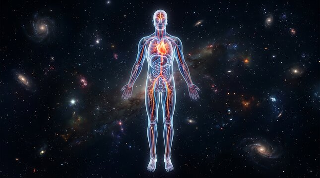 Human anatomy and internal organs in space