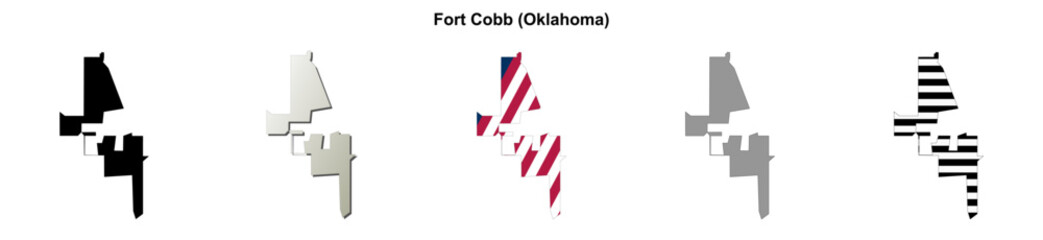 Fototapeta premium Fort Cobb (Oklahoma) blank outline map set