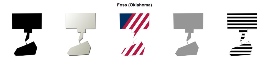 Fototapeta premium Foss (Oklahoma) blank outline map set