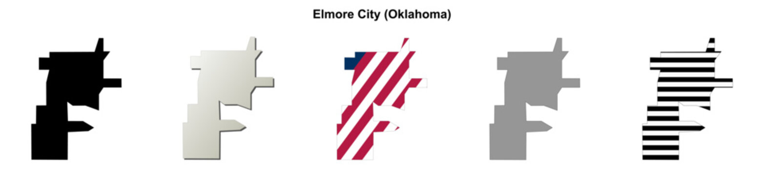 Elmore City (Oklahoma) blank outline map set