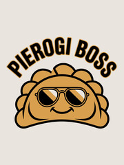 Obraz premium Pierogi Boss funny cartoon dumpling with sunglasses Polish food