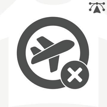 Flight mode button solid icon, signals off concept. Vector graphics. Autonomous system state, airplane sign and editable stroke, glyph style icon for mobile or web design.