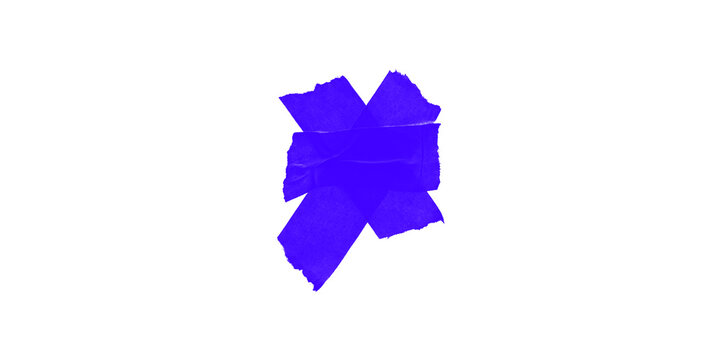 Blue painter tape pieces arranged in a cross shape isolated on transparent background