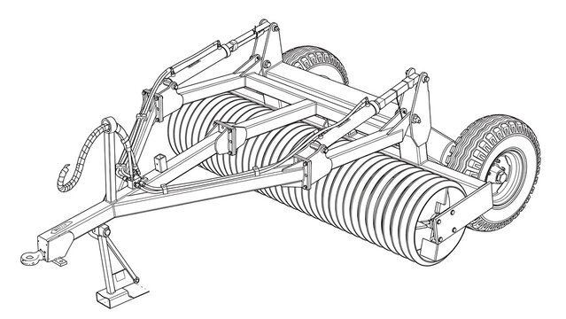 Agricultural hay tedder machine white background.