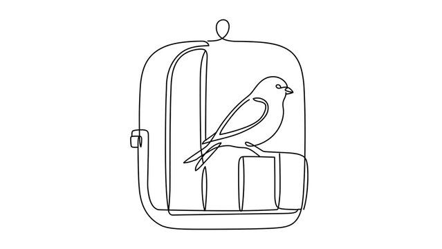 Bird in cage illustration on white background.