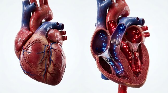 Anatomical human heart with internal cross section